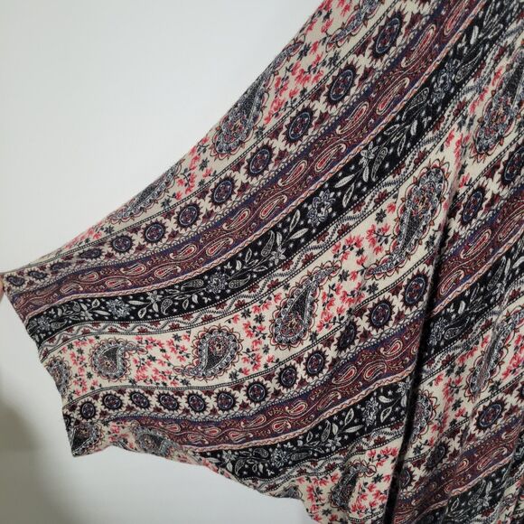 MAUVE Paisley Open Front Kimono Cardigan Size L Fringe Dolman Sleeve Soft Stripe - Picture 4 of 7
